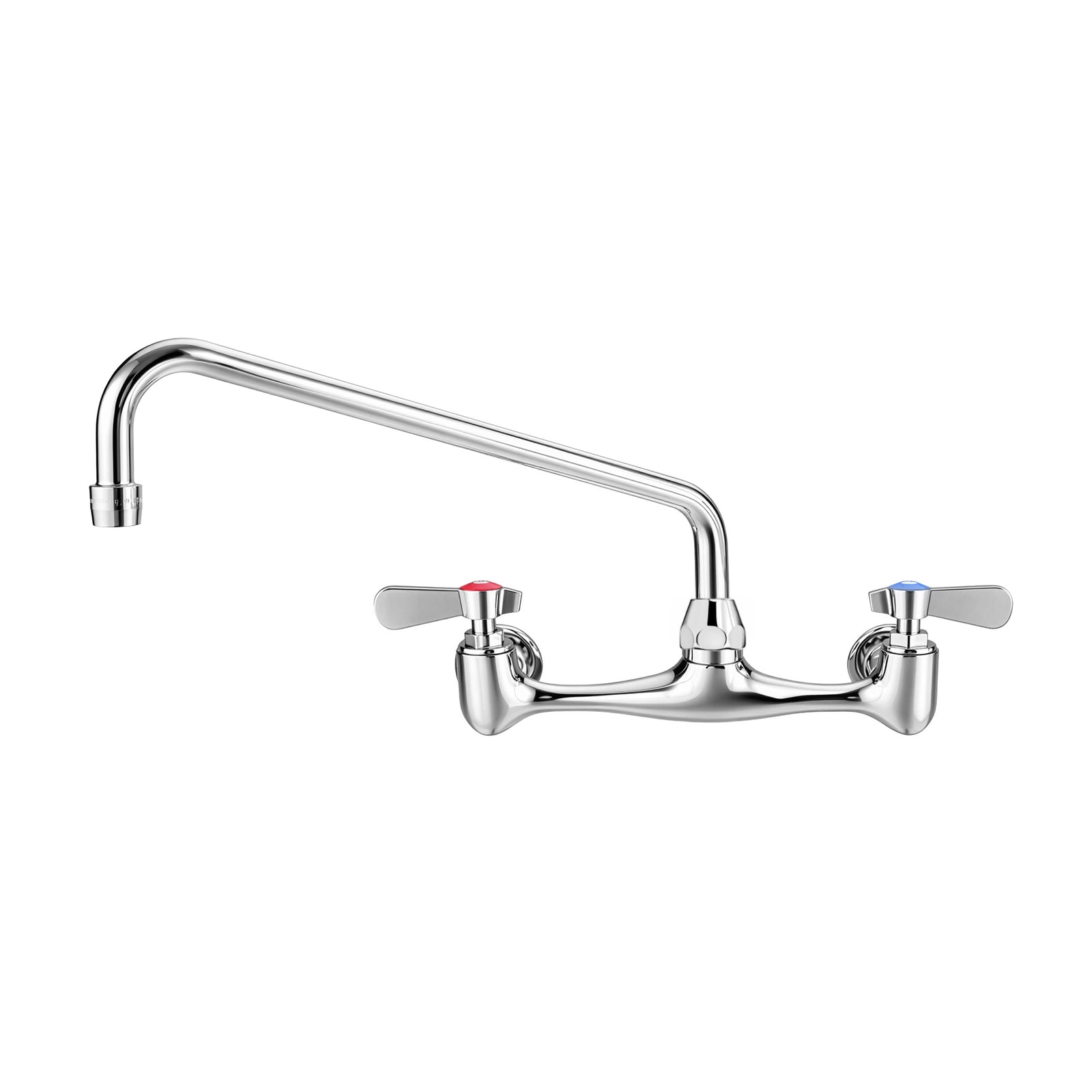 Solid brass wall mount utility faucet with extended swivel spout and lever handles