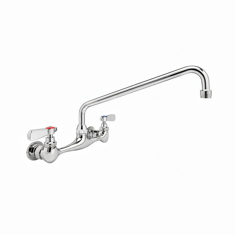 Solid brass wall mount utility faucet with extended swivel spout and lever handles