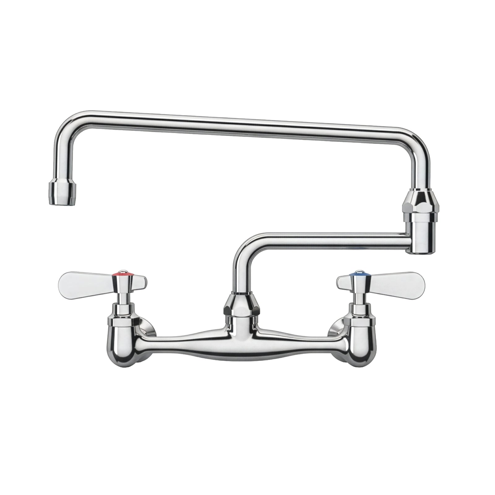 Solid brass wall mount utility faucet with double jointed retractable swing spout and lever handles