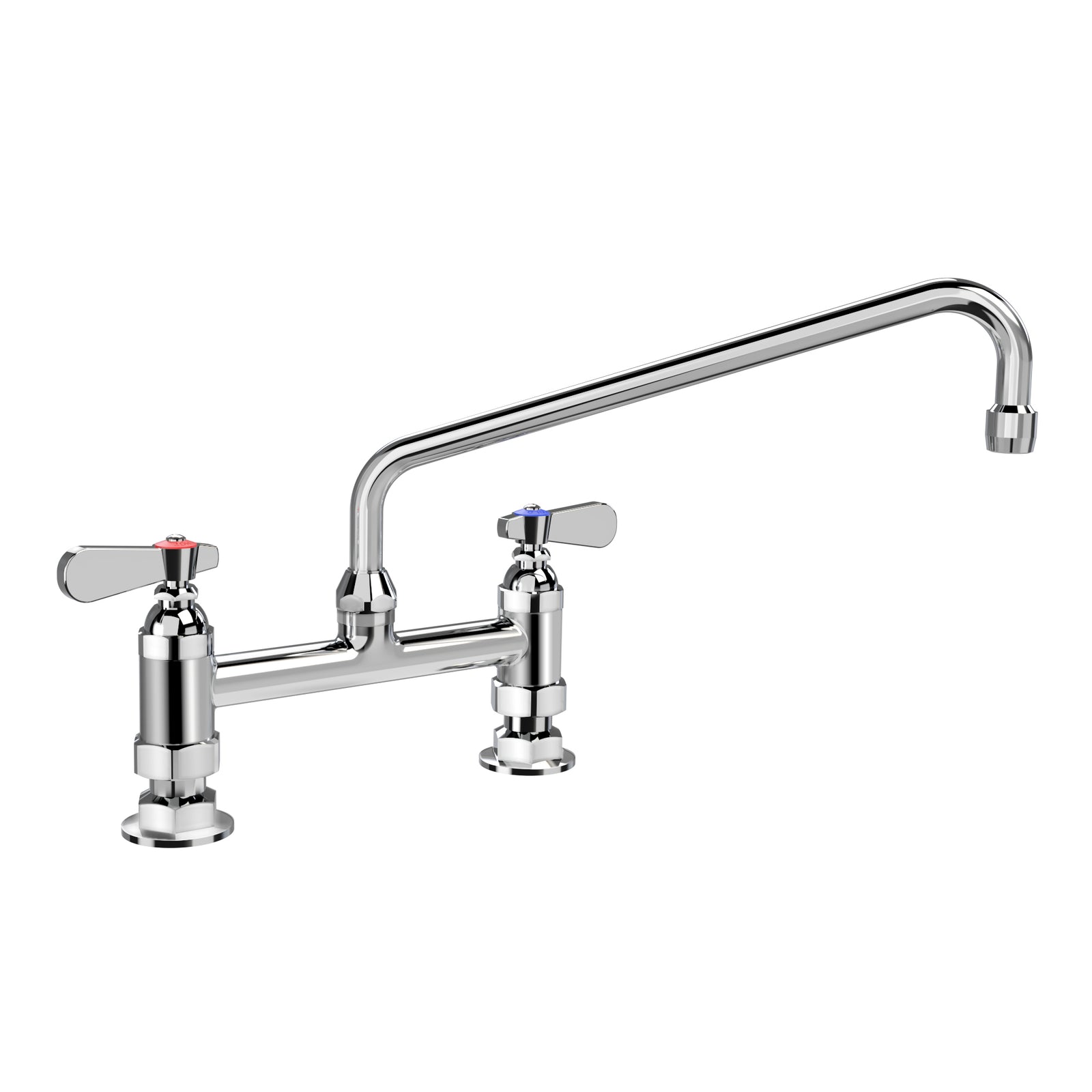 Solid brass utility bridge faucet with an extended swivel spout and lever handles