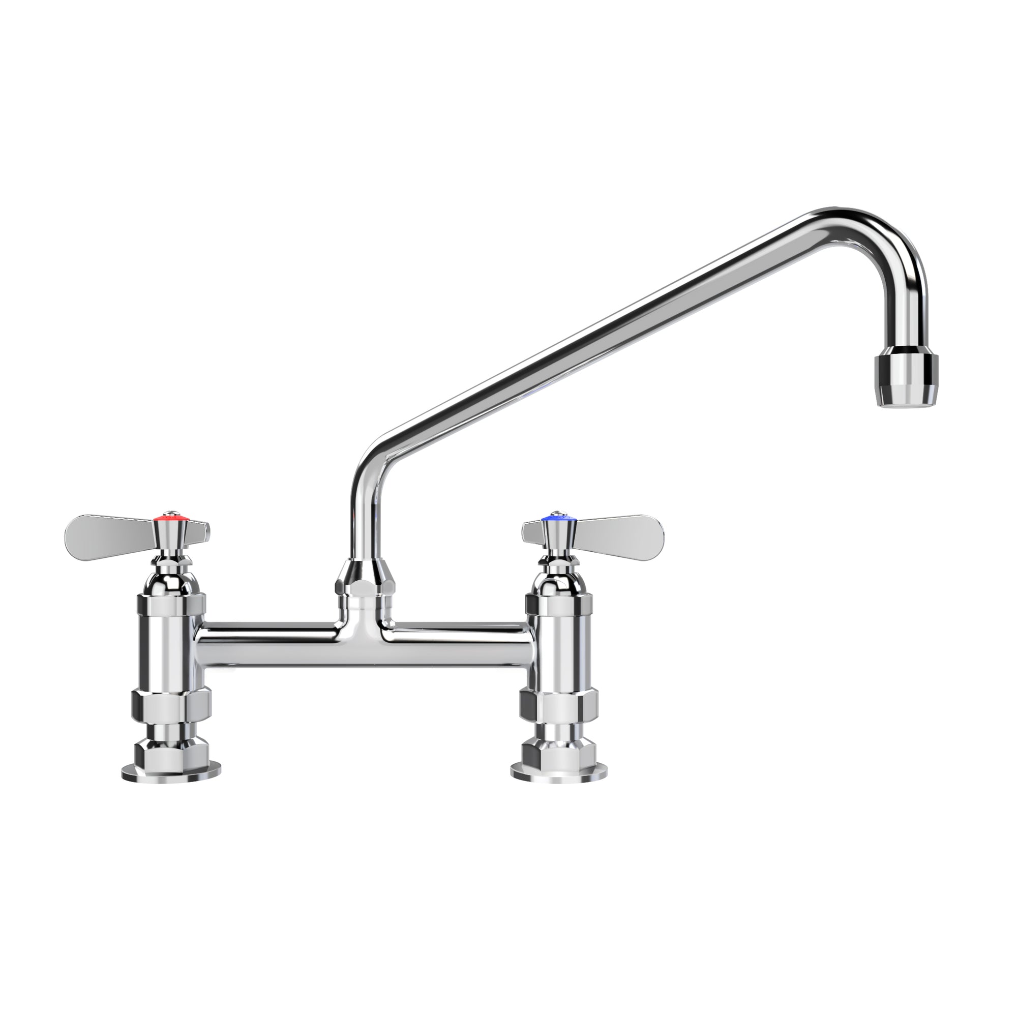Solid brass utility bridge faucet with an extended swivel spout and lever handles