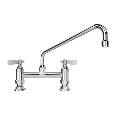 Solid brass utility bridge faucet with an extended swivel spout and lever handles