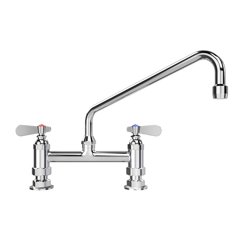 Solid brass utility bridge faucet with an extended swivel spout and lever handles