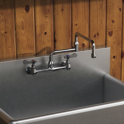 Solid brass wall mount utility faucet with double jointed retractable swing spout and lever handles