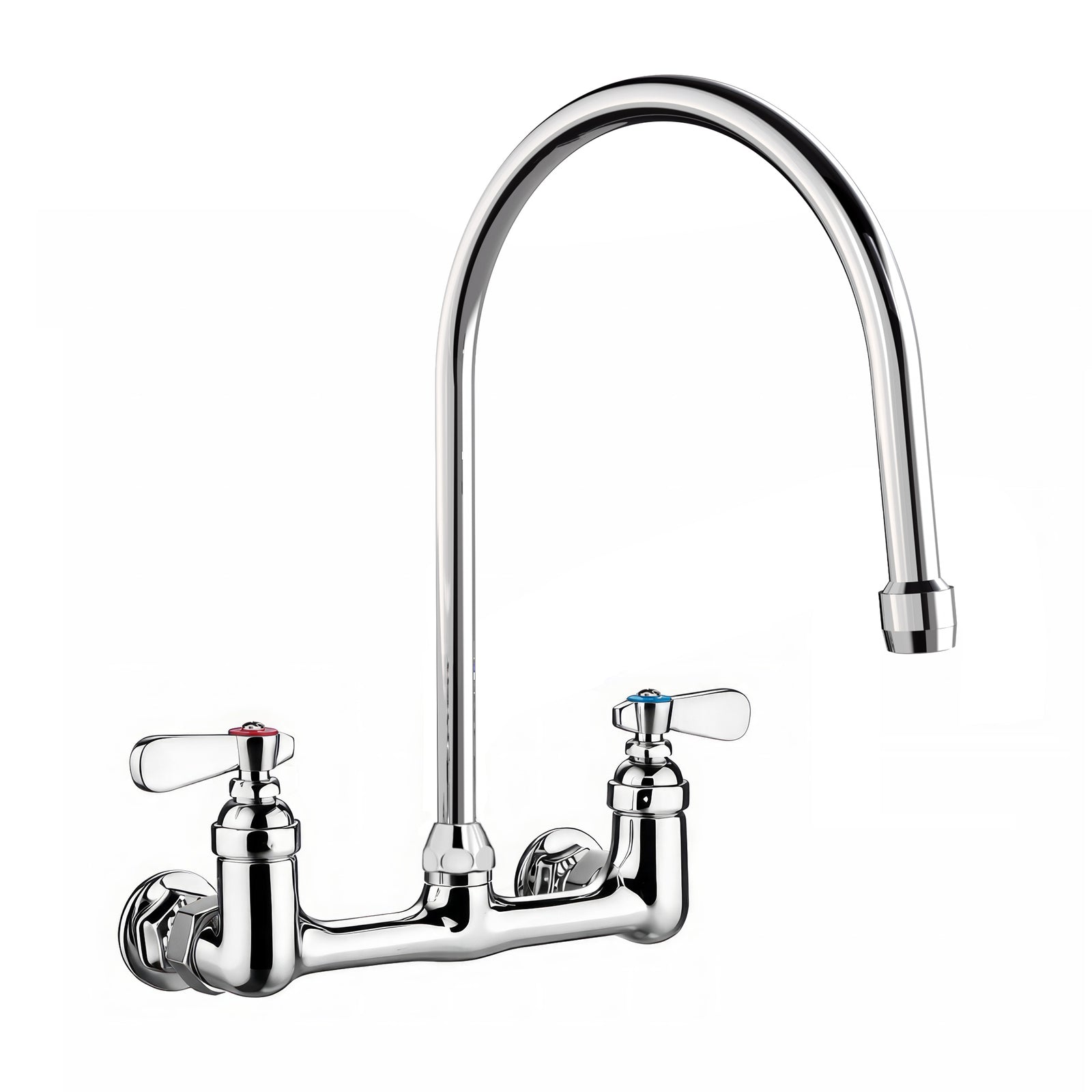 Solid brass wall mount utility faucet with gooseneck swivel spout and lever handles