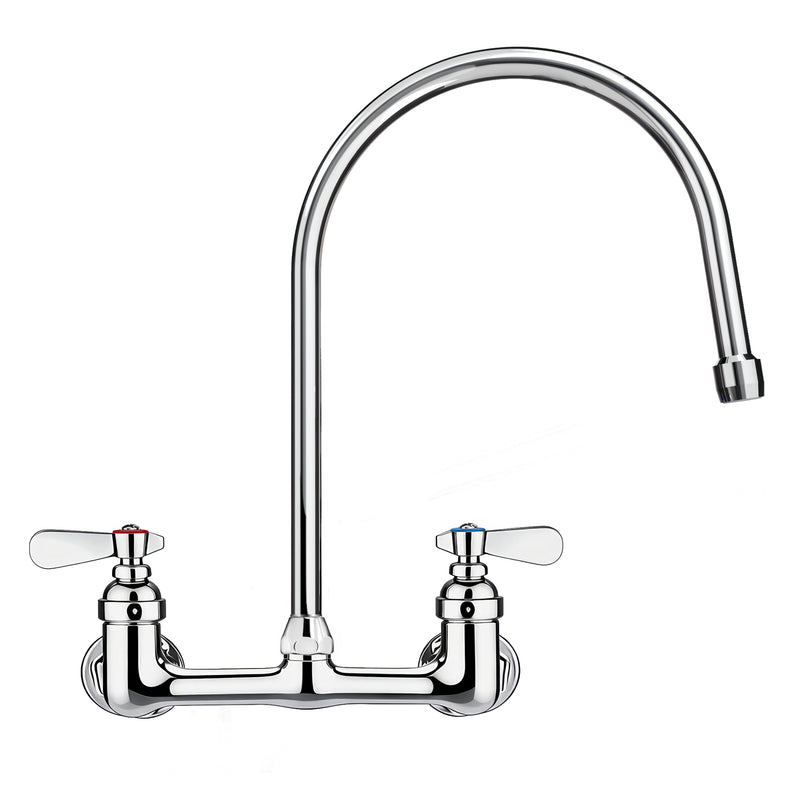 Solid brass wall mount utility faucet with gooseneck swivel spout and lever handles
