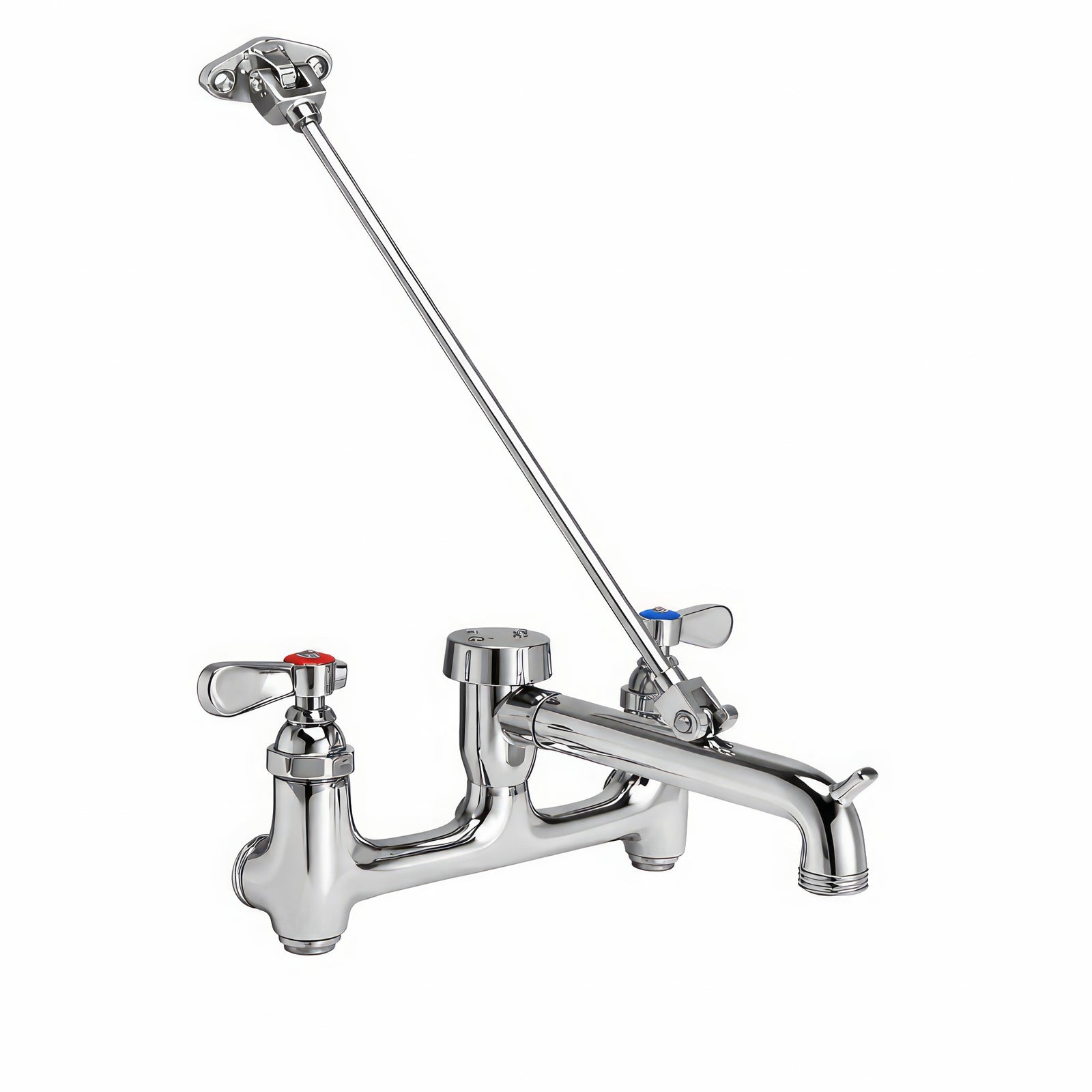 Solid brass wall mount service sink faucet with support bracket and lever handles