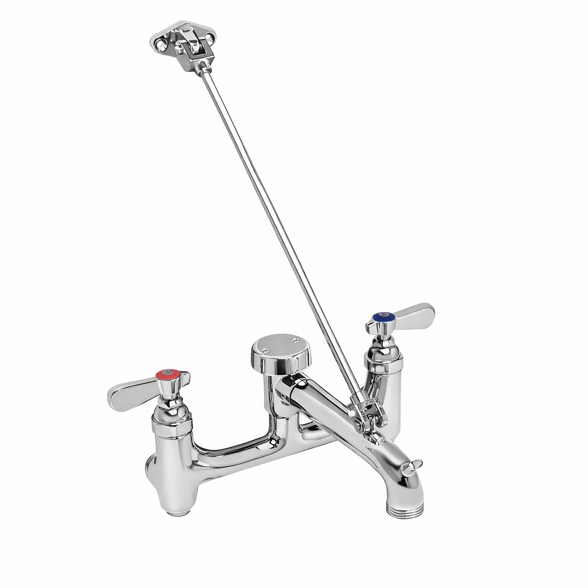 Solid brass wall mount service sink faucet with support bracket and lever handles