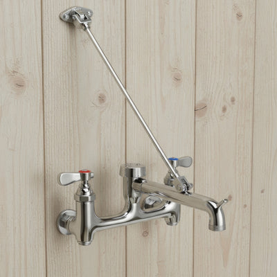 Solid brass wall mount service sink faucet with support bracket and lever handles