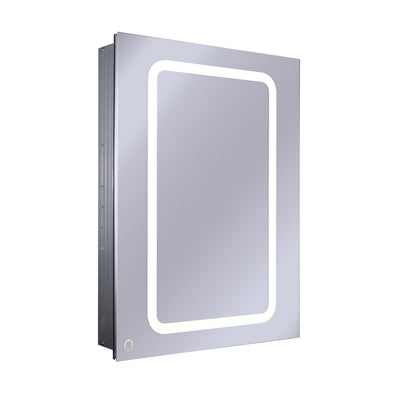 Anodized aluminum recessed single mirrored door medicine cabinet with outlet and led power dimmer