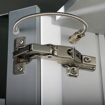 Anodized aluminum recessed single mirrored door medicine cabinet with outlet and led power dimmer