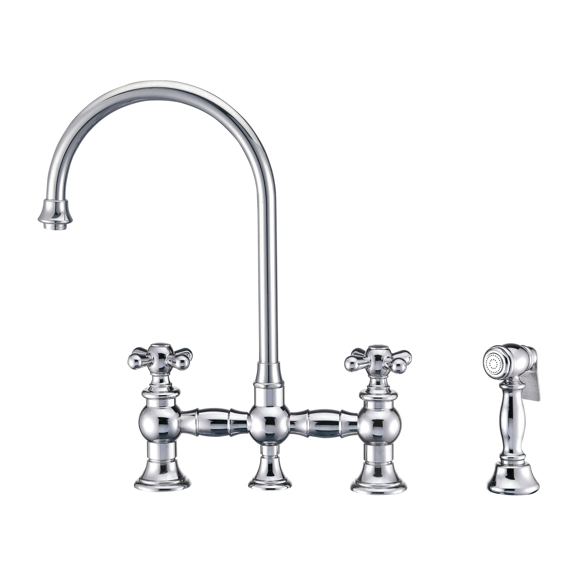 Bridge Faucet with Long Gooseneck Swivel Spout, Cross