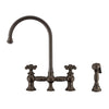 Bridge Faucet with Long Gooseneck Swivel Spout, Cross Handles and Solid Brass Side Spray