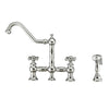 Bridge Faucet with Long Traditional Swivel Spout, Cross Handles and Solid Brass Side Spray
