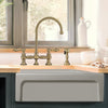 Bridge Faucet with Long Gooseneck Swivel Spout, Lever Handles and Solid Brass Side Spray