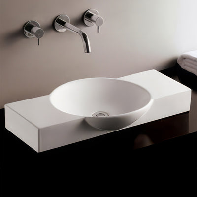 27" Rectangular Vessel Sink, Integrated Round Bowl and Center Drain Location