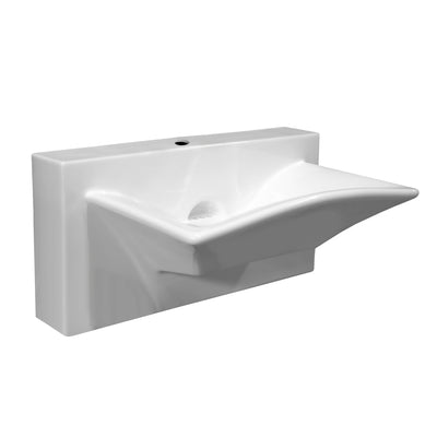 28" Rectangular Wall Mount Basin, Single Faucet Drilling and Rear Center Drain Location