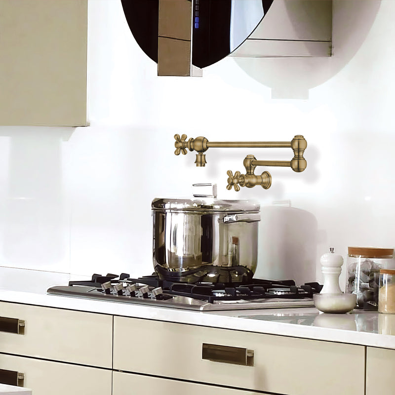 Wall Mount Retractable Swing Spout Pot Filler with Cross Handles