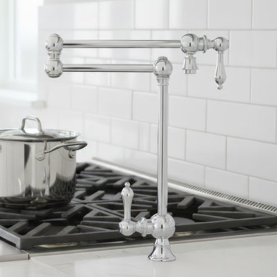 Deck Mount Retractable Swing Spout Pot Filler with Lever Handles and Swivel Aerator