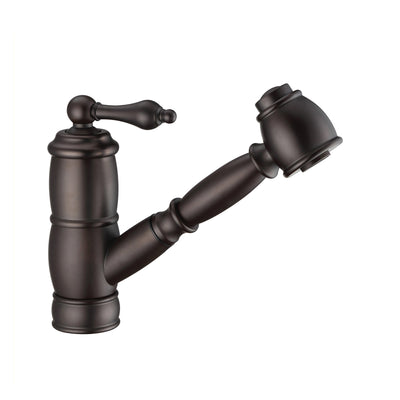 Solid brass deck mount single-hole kitchen faucet with a pull-out spray head and lever handle