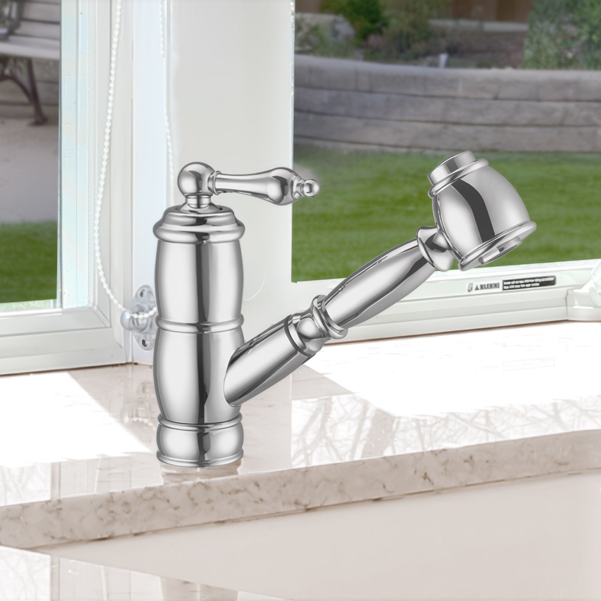 Single hole, single lever faucet with a pull-out spray head