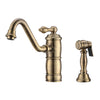 Single lever faucet with traditional swivel spout and solid brass side spray