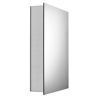 Anodized aluminum surface mount single mirrored door medicine cabinet