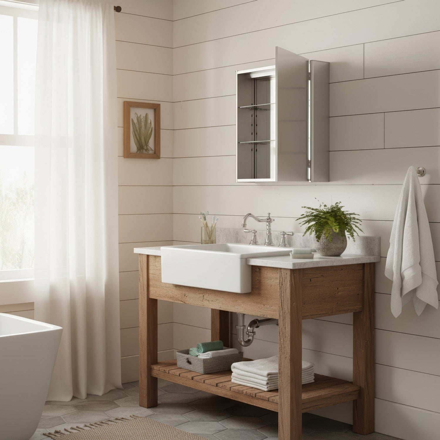 Anodized aluminum surface mount single mirrored door medicine cabinet