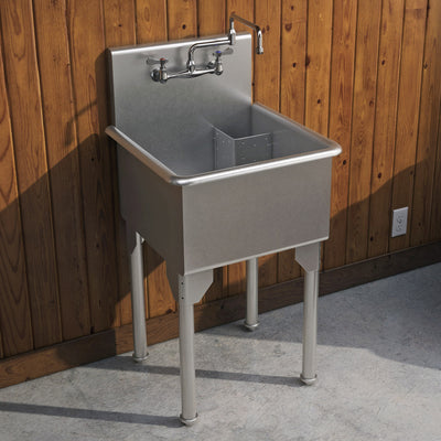 23" Pearlhaus Stainless steel small square, single bowl freestanding utility sink