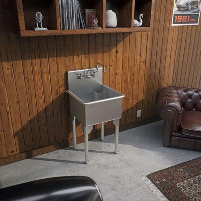 23" Pearlhaus Stainless steel small square, single bowl freestanding utility sink