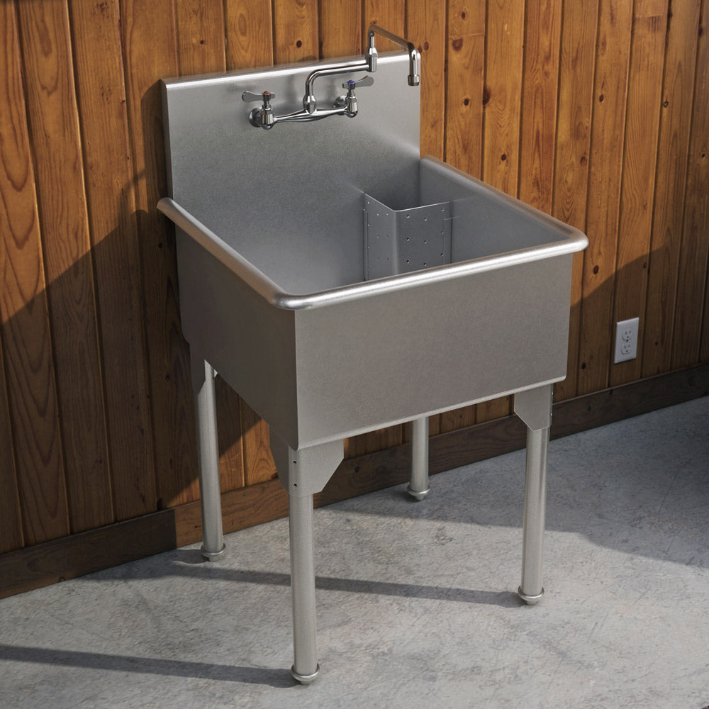 27" Pearlhaus Stainless steel square, single bowl freestanding utility sink