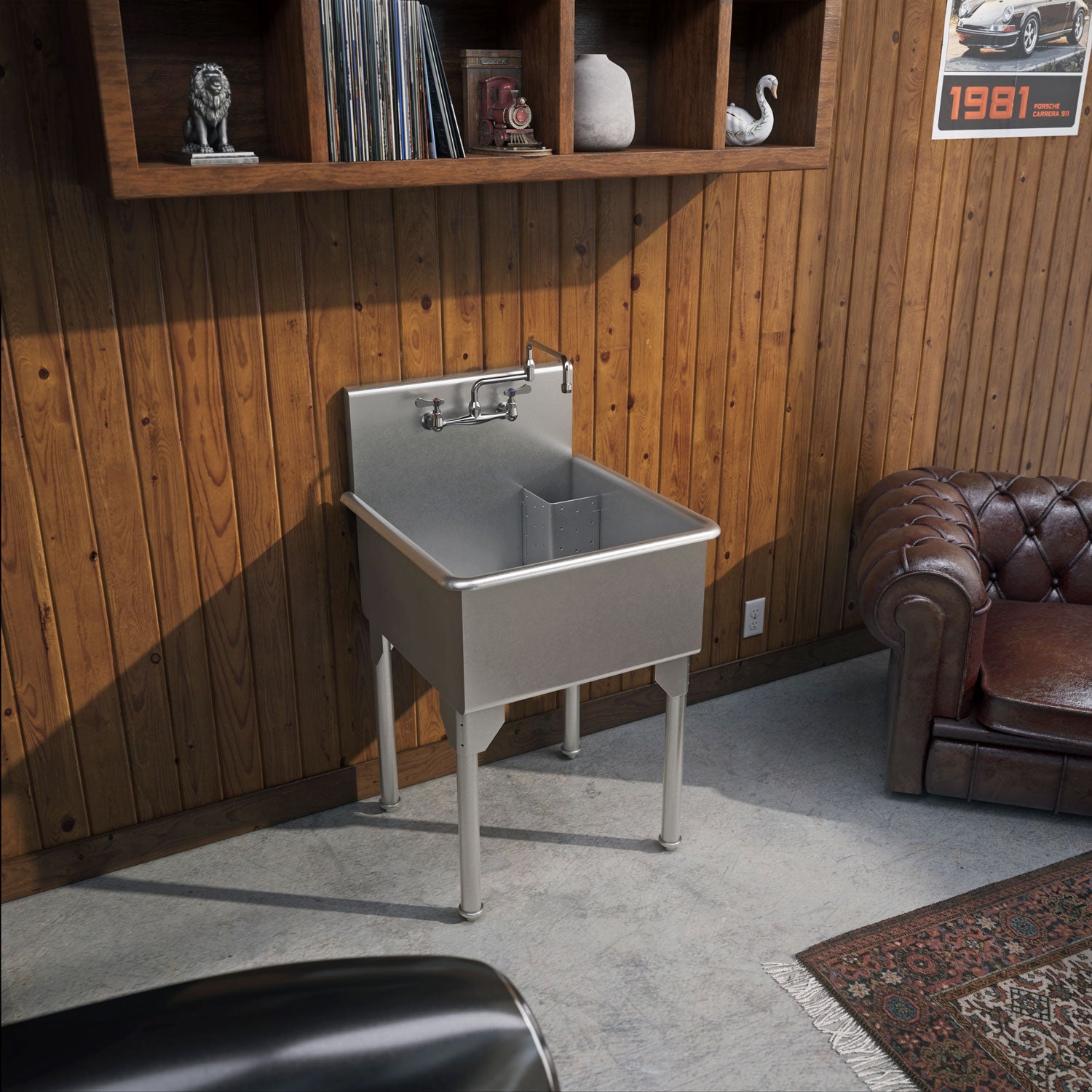 27" Pearlhaus Stainless steel square, single bowl freestanding utility sink