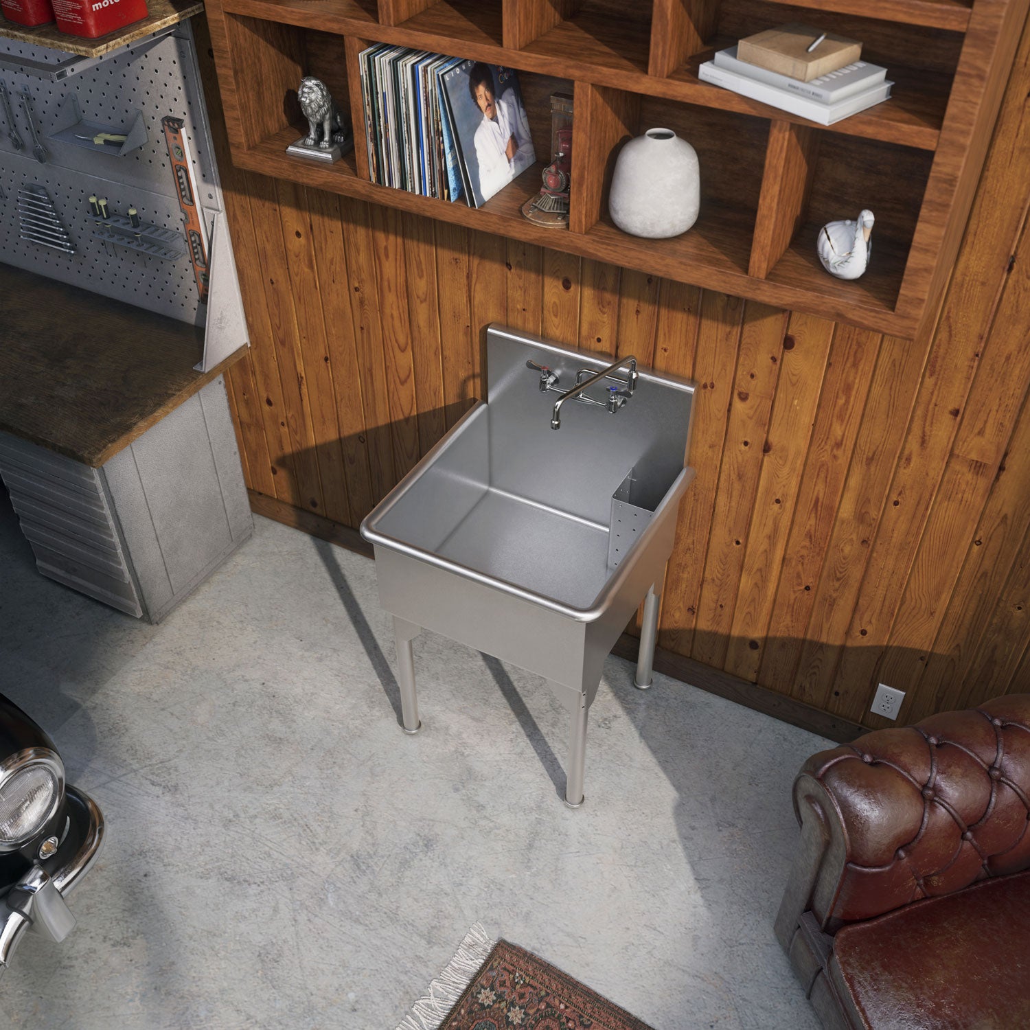 27" Pearlhaus Stainless steel square, single bowl freestanding utility sink