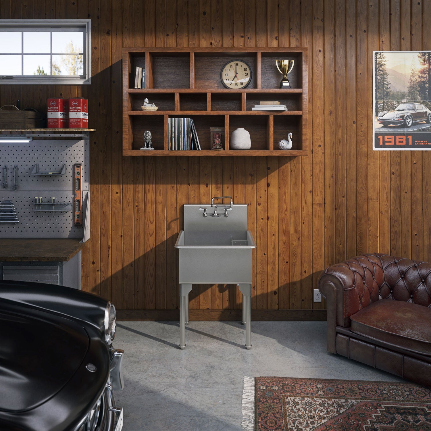 27" Pearlhaus Stainless steel square, single bowl freestanding utility sink