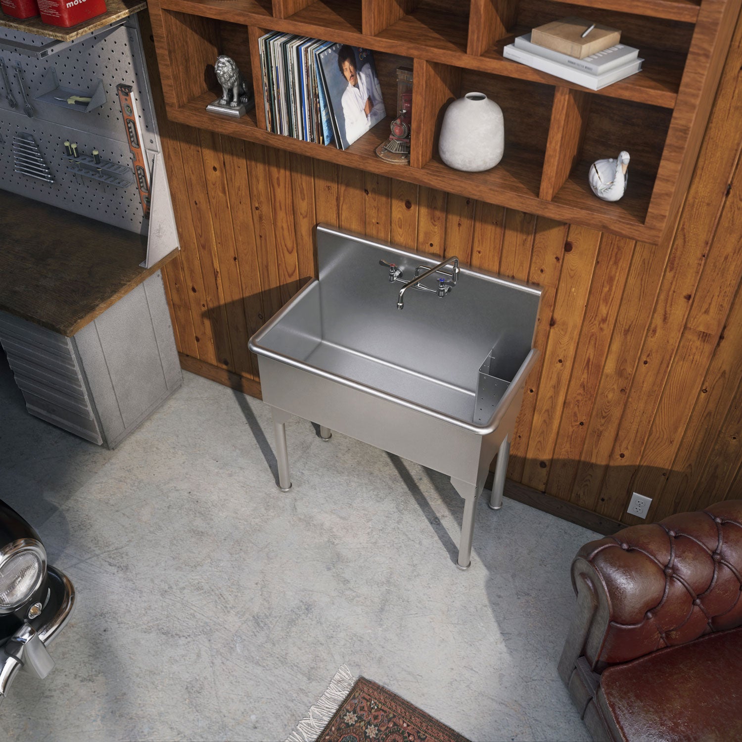 39" Pearlhaus Stainless steel  large, single bowl freestanding utility sink