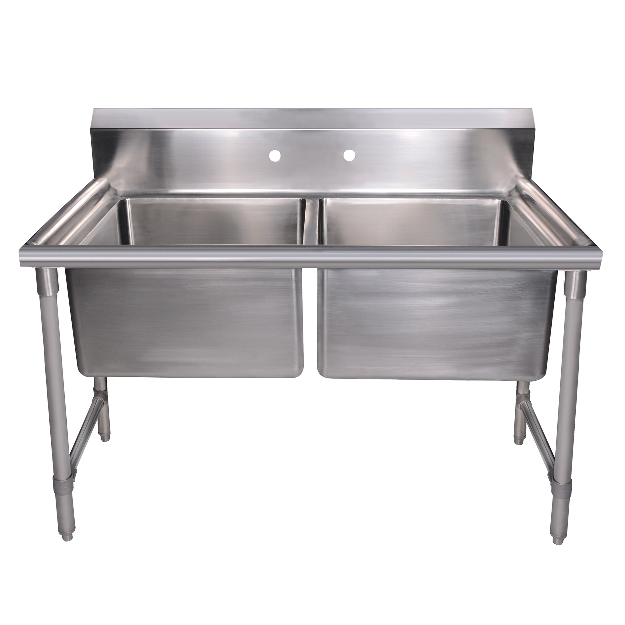 Double Bowl Large Laundry Tub: Freestanding Rectangular Design in Stainless Steel with Included Basket Strainers