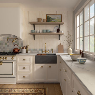 Front apron single bowl fireclay kitchen sinks with walnut wood cutting board and stainless steel grid