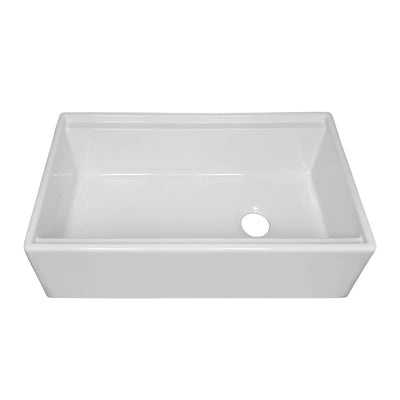 Front Apron Single Bowl Fireclay Kitchen Sinks With Walnut Wood Cutting Board and Stainless Steel Grid