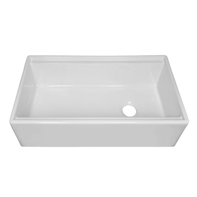 Front Apron Single Bowl Fireclay Kitchen Sinks With Walnut Wood Cutting Board and Stainless Steel Grid