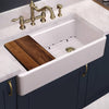 Front Apron Single Bowl Fireclay Kitchen Sinks With Walnut Wood Cutting Board and Stainless Steel Grid