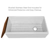 Front Apron Single Bowl Fireclay Kitchen Sinks With Walnut Wood Cutting Board and Stainless Steel Grid