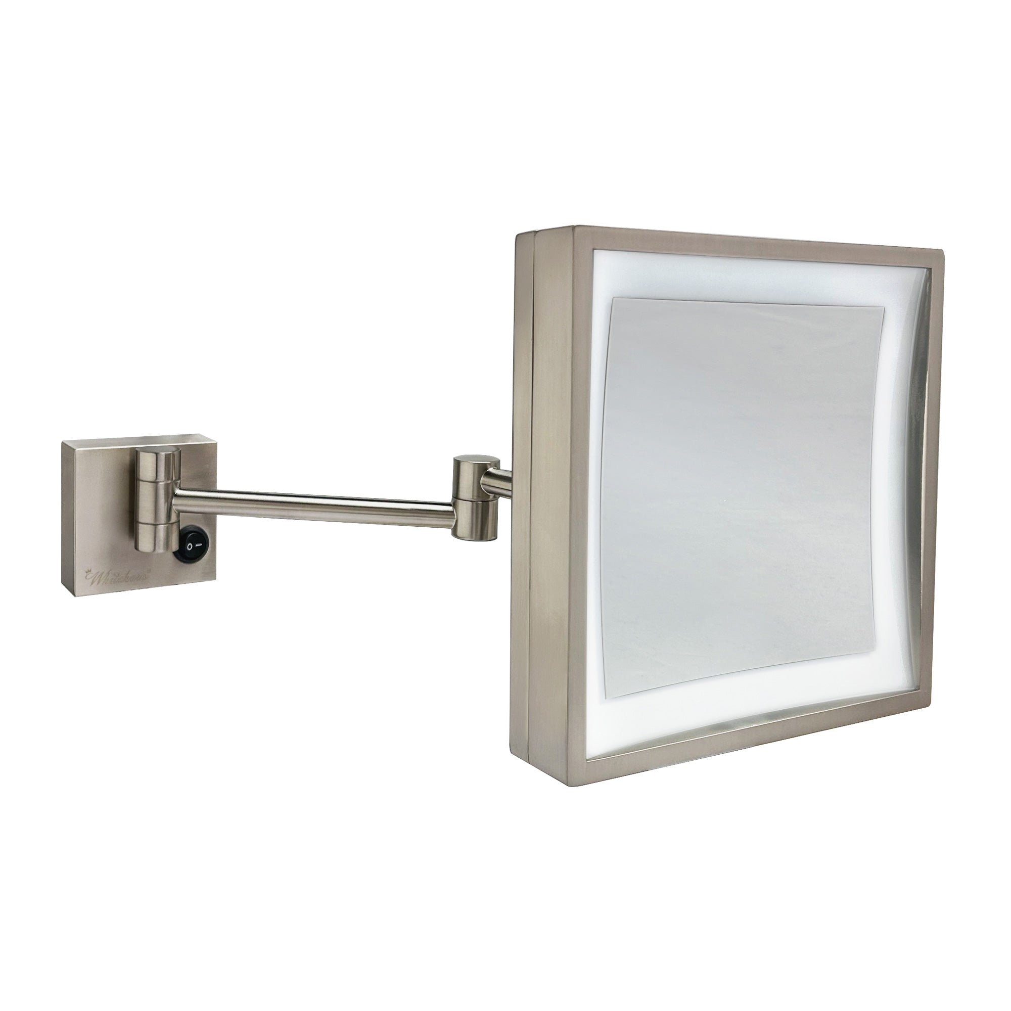 Anodized aluminum body square wall mount LED 5X magnified mirror