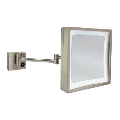 Anodized aluminum body square wall mount LED 5X magnified mirror