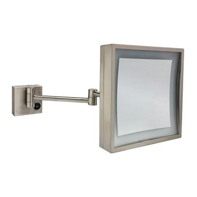 Anodized aluminum body square wall mount LED 5X magnified mirror