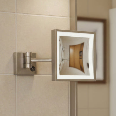 Anodized aluminum body square wall mount LED 5X magnified mirror