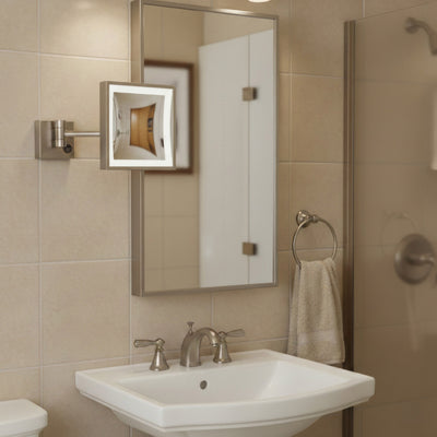 Anodized aluminum body square wall mount LED 5X magnified mirror