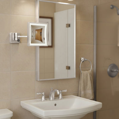 Anodized aluminum body square wall mount LED 5X magnified mirror