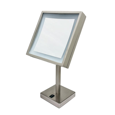 Anodized aluminum body square freestanding LED 5X magnified vanity mirror
