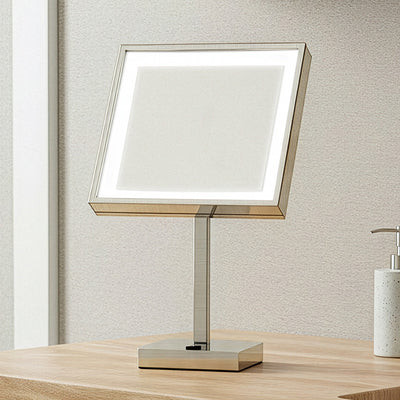 Anodized aluminum body square freestanding LED 5X magnified vanity mirror