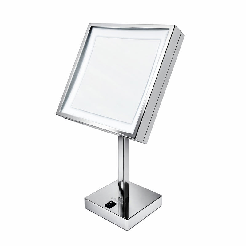 Anodized aluminum body square freestanding LED 5X magnified vanity mirror